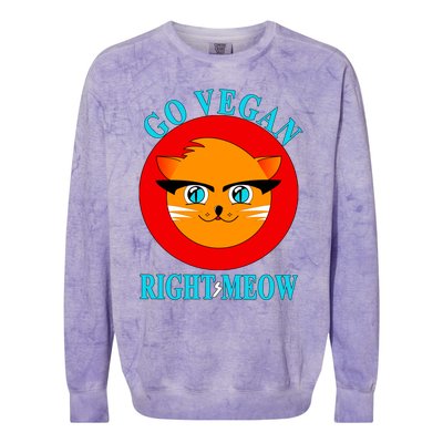 Vegan Funny Gift Cat Lover Go Vegan Right Meow Gift Colorblast Crewneck Sweatshirt