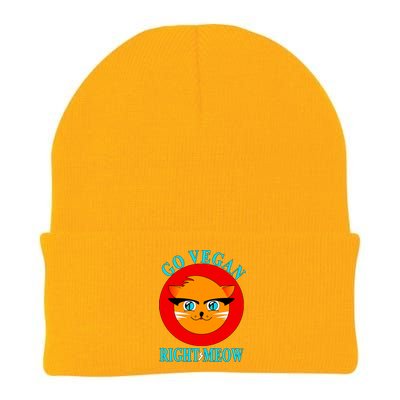 Vegan Funny Gift Cat Lover Go Vegan Right Meow Gift Knit Cap Winter Beanie