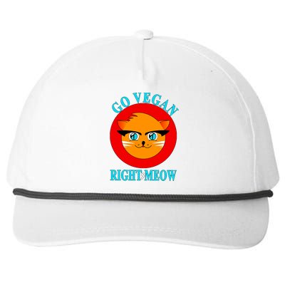 Vegan Funny Gift Cat Lover Go Vegan Right Meow Gift Snapback Five-Panel Rope Hat