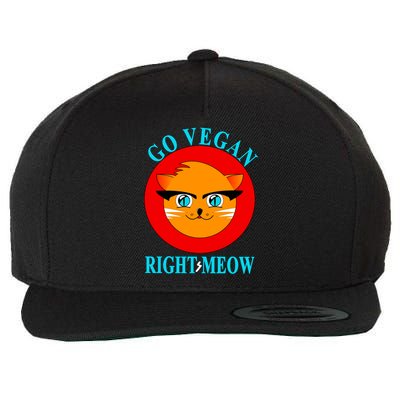 Vegan Funny Gift Cat Lover Go Vegan Right Meow Gift Wool Snapback Cap