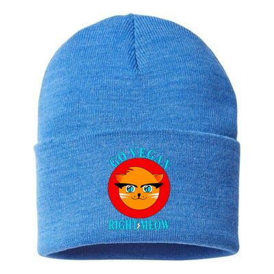 Vegan Funny Gift Cat Lover Go Vegan Right Meow Gift Sustainable Knit Beanie