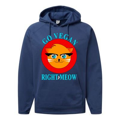 Vegan Funny Gift Cat Lover Go Vegan Right Meow Gift Performance Fleece Hoodie