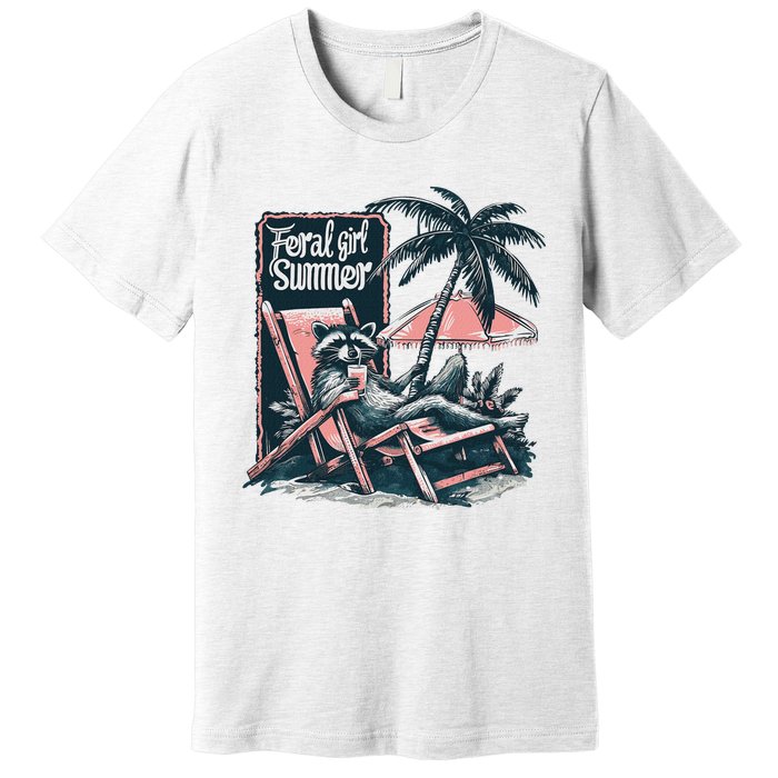 Vintage Feral Girl Summer Funny Design Premium T-Shirt