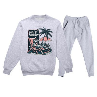 Vintage Feral Girl Summer Funny Design Premium Crewneck Sweatsuit Set