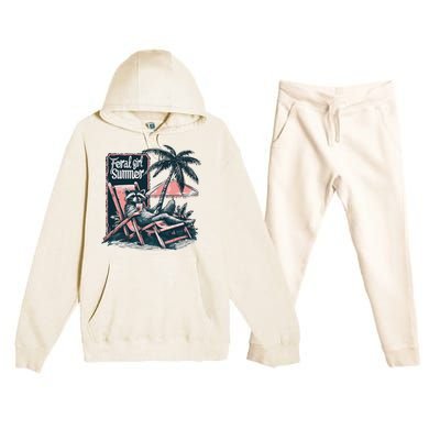 Vintage Feral Girl Summer Funny Design Premium Hooded Sweatsuit Set