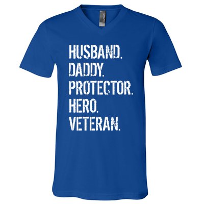 Veteran Father Gift Husband Daddy Protector Hero V-Neck T-Shirt