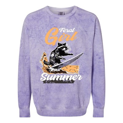 Vintage Feral Girl Summer Racoon Colorblast Crewneck Sweatshirt