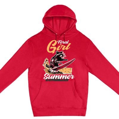 Vintage Feral Girl Summer Racoon Premium Pullover Hoodie