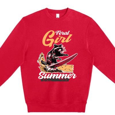 Vintage Feral Girl Summer Racoon Premium Crewneck Sweatshirt