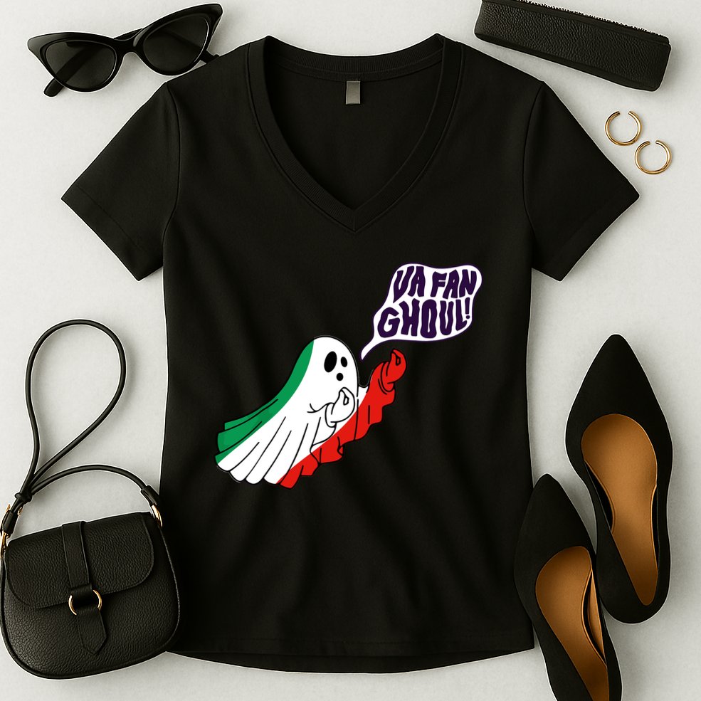 Va Fan Ghoul Italian Funny Halloween Ghost Women's V-Neck T-Shirt