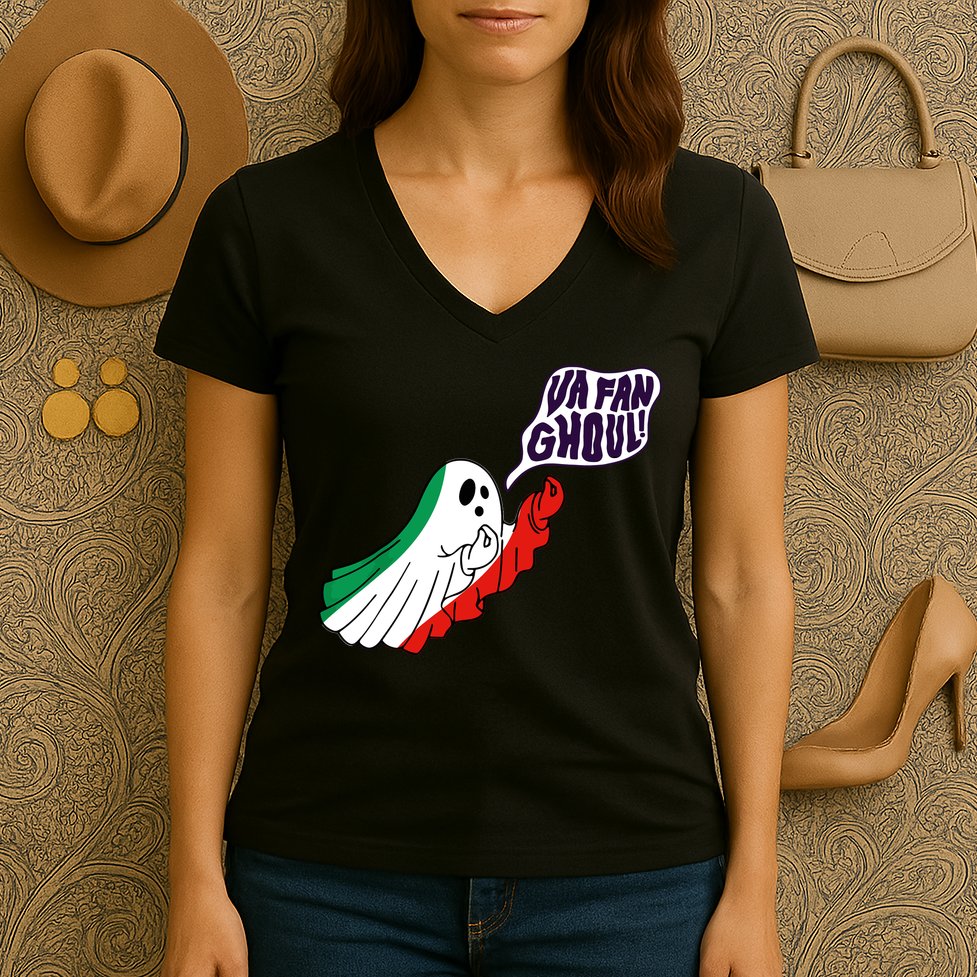 Va Fan Ghoul Italian Funny Halloween Ghost Women's V-Neck T-Shirt