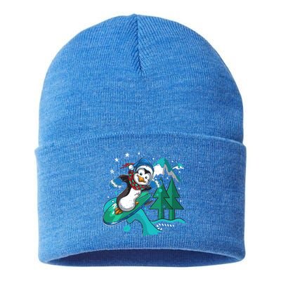 Vintage Funny Gift Cute Surfing Winter Christmas Penguin Gift Sustainable Knit Beanie