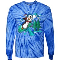 Vintage Funny Gift Cute Surfing Winter Christmas Penguin Gift Tie-Dye Long Sleeve Shirt