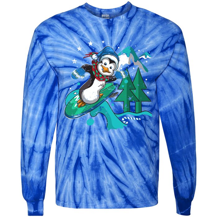 Vintage Funny Gift Cute Surfing Winter Christmas Penguin Gift Tie-Dye Long Sleeve Shirt