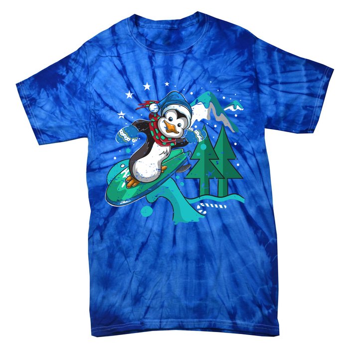 Vintage Funny Gift Cute Surfing Winter Christmas Penguin Gift Tie-Dye T-Shirt