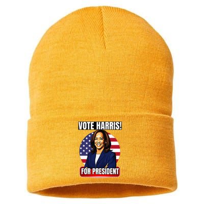 Vote For Harris 2024 Kamala Harris For President Election Sustainable Knit Beanie