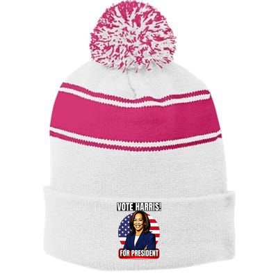 Vote For Harris 2024 Kamala Harris For President Election Stripe Pom Pom Beanie