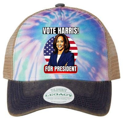 Vote For Harris 2024 Kamala Harris For President Election Legacy Tie Dye Trucker Hat