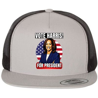 Vote For Harris 2024 Kamala Harris For President Election Flat Bill Trucker Hat