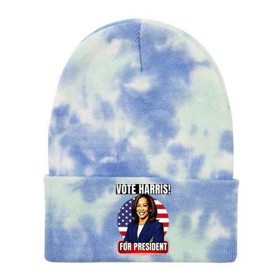 Vote For Harris 2024 Kamala Harris For President Election Tie Dye 12in Knit Beanie