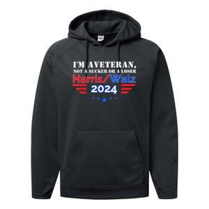 Veteran For Harris Walz For President 2024 Gift Performance Fleece Hoodie