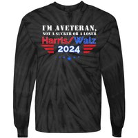 Veteran For Harris Walz For President 2024 Gift Tie-Dye Long Sleeve Shirt