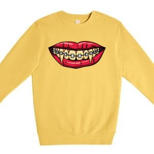 Vampire Fangs Halloween Dentist Orthodontic Braces Gift Premium Crewneck Sweatshirt