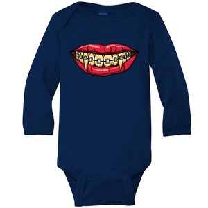 Vampire Fangs Halloween Dentist Orthodontic Braces Gift Baby Long Sleeve Bodysuit