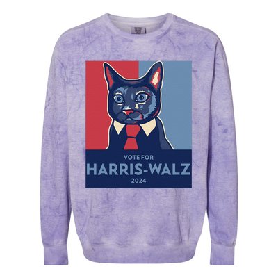 Vote For Harris Waltz 2024 Election Funny Cat Colorblast Crewneck Sweatshirt