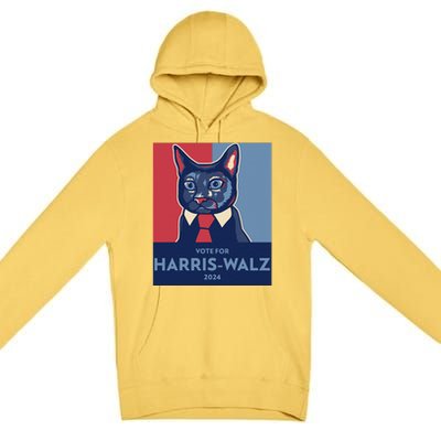 Vote For Harris Waltz 2024 Election Funny Cat Premium Pullover Hoodie