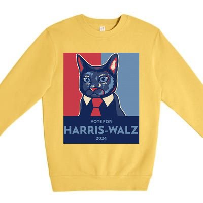 Vote For Harris Waltz 2024 Election Funny Cat Premium Crewneck Sweatshirt