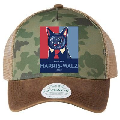 Vote For Harris Waltz 2024 Election Funny Cat Legacy Tie Dye Trucker Hat