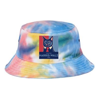 Vote For Harris Waltz 2024 Election Funny Cat Tie Dye Newport Bucket Hat