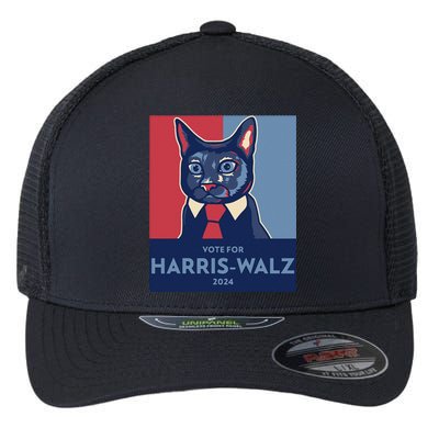 Vote For Harris Waltz 2024 Election Funny Cat Flexfit Unipanel Trucker Cap