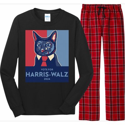 Vote For Harris Waltz 2024 Election Funny Cat Long Sleeve Pajama Set