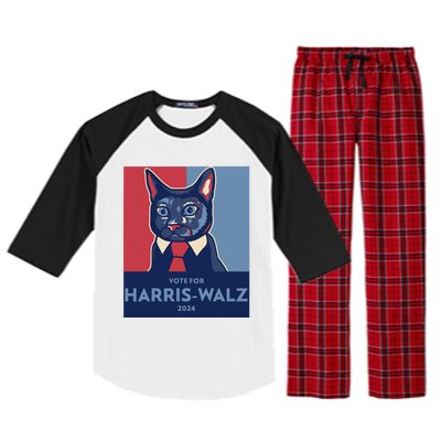 Vote For Harris Waltz 2024 Election Funny Cat Raglan Sleeve Pajama Set