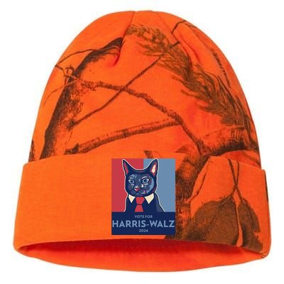 Vote For Harris Waltz 2024 Election Funny Cat Kati Licensed 12" Camo Beanie