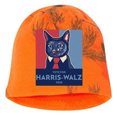 Vote For Harris Waltz 2024 Election Funny Cat Kati - Camo Knit Beanie