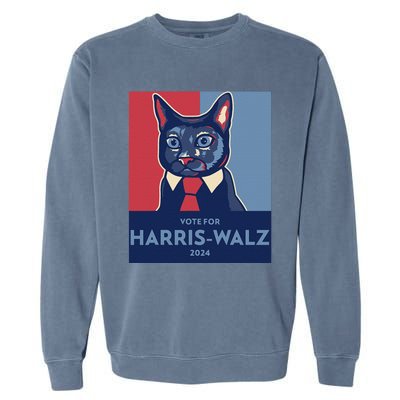 Vote For Harris Waltz 2024 Election Funny Cat Garment-Dyed Sweatshirt