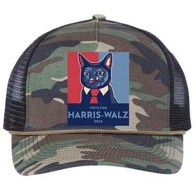 Vote For Harris Waltz 2024 Election Funny Cat Retro Rope Trucker Hat Cap