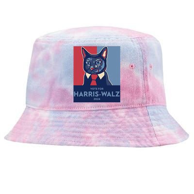 Vote For Harris Waltz 2024 Election Funny Cat Tie-Dyed Bucket Hat