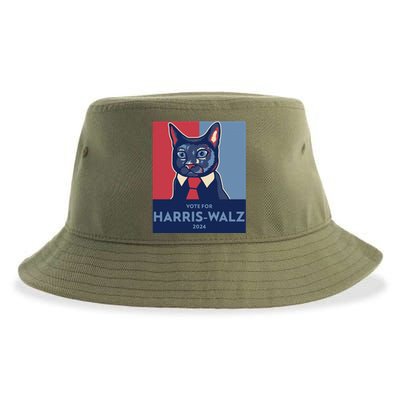 Vote For Harris Waltz 2024 Election Funny Cat Sustainable Bucket Hat