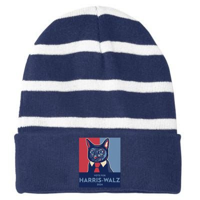 Vote For Harris Waltz 2024 Election Funny Cat Striped Beanie with Solid Band