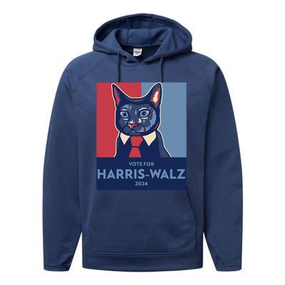 Vote For Harris Waltz 2024 Election Funny Cat Performance Fleece Hoodie