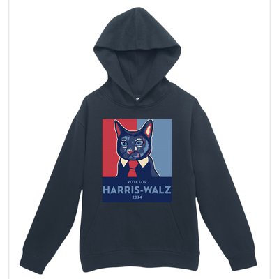 Vote For Harris Waltz 2024 Election Funny Cat Urban Pullover Hoodie