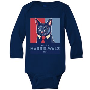 Vote For Harris Waltz 2024 Election Funny Cat Baby Long Sleeve Bodysuit