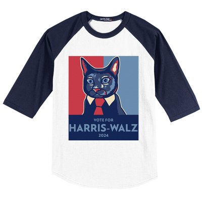 Vote For Harris Waltz 2024 Election Funny Cat Baseball Sleeve Shirt