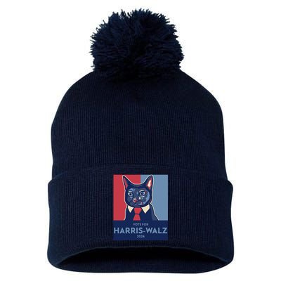 Vote For Harris Waltz 2024 Election Funny Cat Pom Pom 12in Knit Beanie