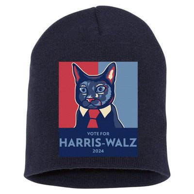 Vote For Harris Waltz 2024 Election Funny Cat Short Acrylic Beanie