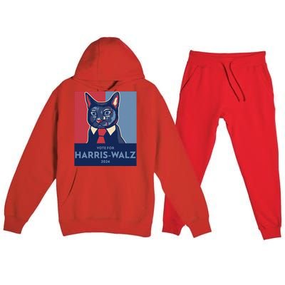 Vote For Harris Waltz 2024 Election Funny Cat Premium Hooded Sweatsuit Set